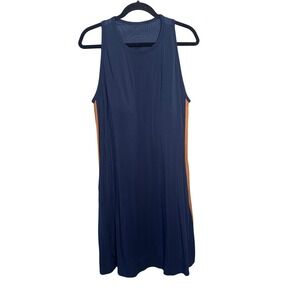 SHEBIRD Navy Blue Sleeveless Dress with Tan Side Stripe Size‎ 8 XXL Build In Bra